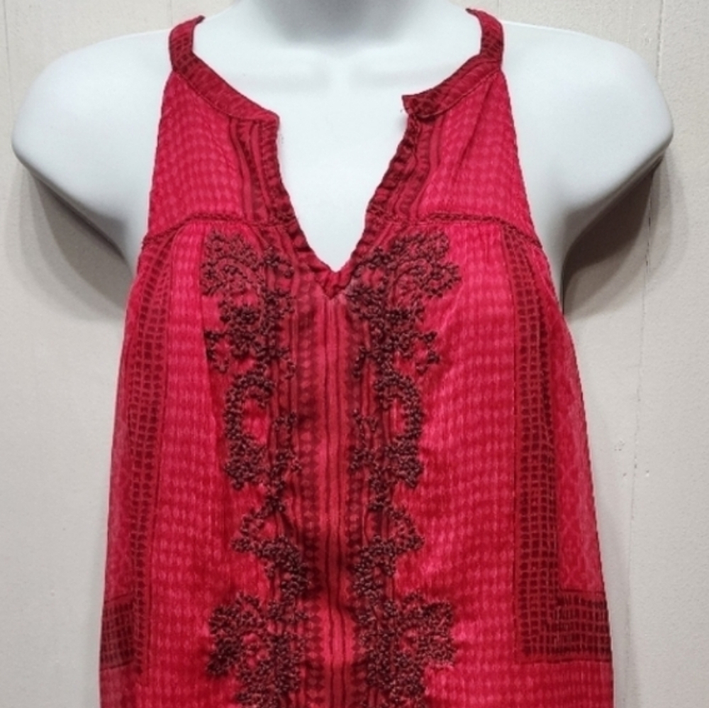 Lucky Brand Halter Top Small Sleeveless  Boho Pink Black‎ Embroidered B374